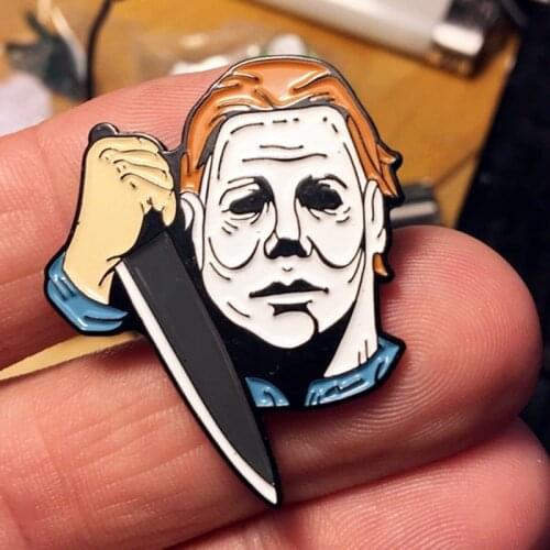 Michael Myers Halloween Brooch Pins Enamel Metal Badges Lapel Pin Brooches Jackets Jeans Fashion Jewelry Accessories