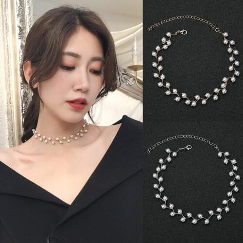Double-Layer Pearls Choker Necklace Fashion Wedding Party Jewelry Gold Silver Color Adjustable Clavicle Chain Short Necklaces
