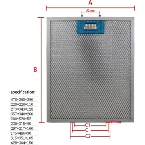 Range hood filter Exhaust hood metal dust filter Cooker Hood Mesh Filter Metal Grease Filter 478X298 220X220 273X343 200X520