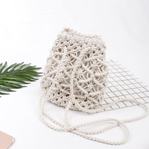 Korean Leisure Woven Bucket Bag Net Red Fashion Mini Backpack Mori Cotton Hemp Beach Drawstring Backpack