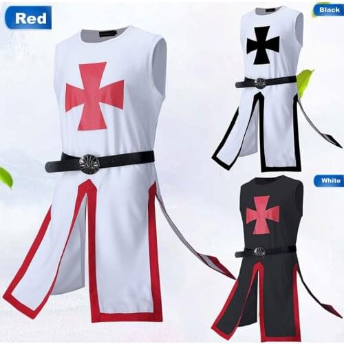 Adult Medieval Knight Solider Templar Crusader Costume Slit Gown Robe Warrior Army Cross Tabard Surcoat Tunic Clothes For Men