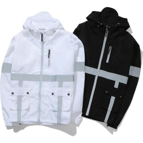 Reflective patchwork men jackets harajuku hip hop streetwear coats pockets autumn winter mens tops clothing casaco masculino