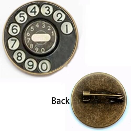 Fashion retro phone brooch handmade glass dome telephone dial classic jewelry round accessories woman man gift festival souvenir