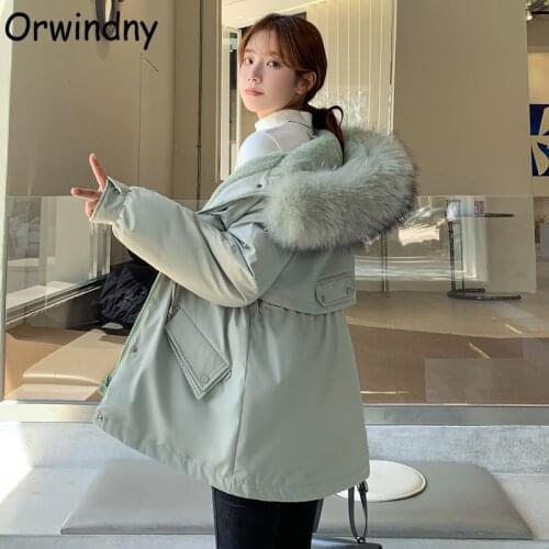 Orwindny Fashion Slim Jackets Winter Women Drawstring Warm Parka Female 2021 New Large Fur Epaulet Coats Plus Size 3XL Clothing