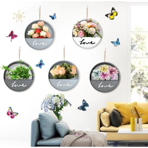 Flower Plants Wall Stickers DIY Butterflies Mural Decals for Living Room Bedroom Kitchen Children Nursery Home Decoration