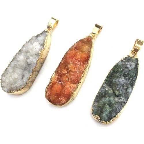 Natural Druzy Agates Pendant Water Drop Shape Agates Stone Pendants for Making DIY Jewelry Necklace Size 25x55mm