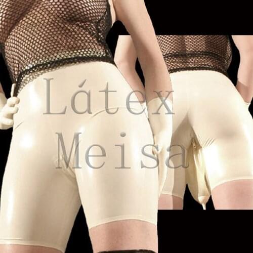 Novelty pee holder design womens Fetish latex shorts with crotch zip in white color