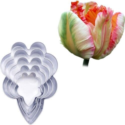 Wholesale 10 Sets(5 pcs/set) Parrot Tulips Petal Set Stainless Steel Candy Biscuit Cookie Cutters Fondant Cake Decorating Tools