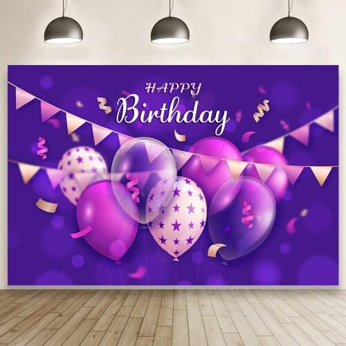 Purple Birthday Theme with Balloons Surprise Party for Girls Friend Gift Backdrop Studio Photo Table Vinyl Banner Wall Decors