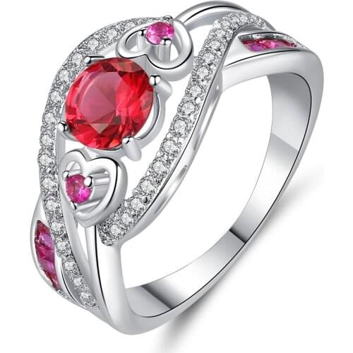 Luxury Red Zircon Ring Engagement Heart Shape Wedding Big Ring For Women Female Jewelry Wholesale For Girlfriends