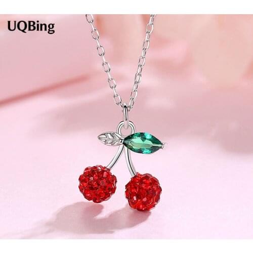 Luxury Full Crystal Cherry Pendant Necklaces Design For Women 925 Silver Fine Jewelry Gift
