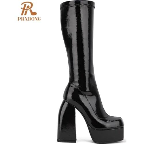 Top Quality High Heeled Womens Boots Female Thick Platform Knee High Boots Women Shoes Concise Casual Black Off White Apricot
