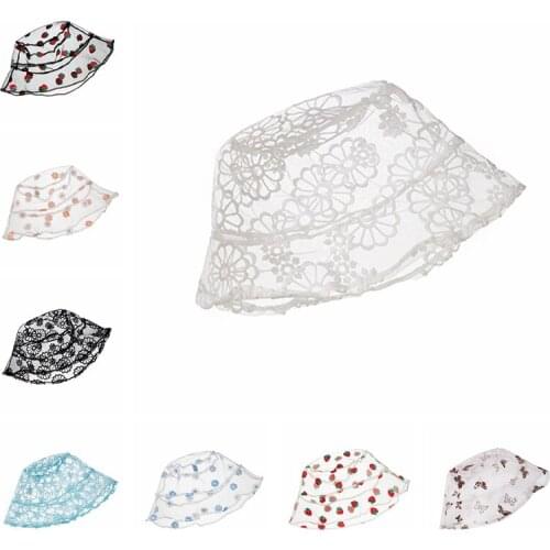 1 PCS Lovely Embroidered Flowers Toddler Fisherman Caps Fashion Cartoon Pattern Baby Bucket Hats Breathable Lace Children Bonnet