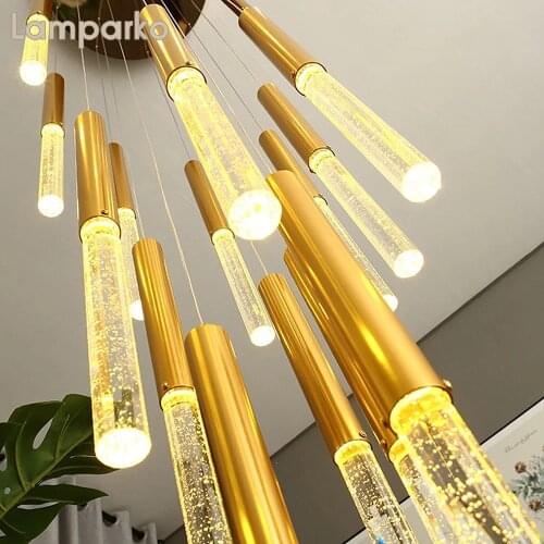 Modern LED Chandelier Lighting Luxury Gold Pendant Hanging Light Bar Staircase Combinable Bubble Crystal Light Indoor Luminaire