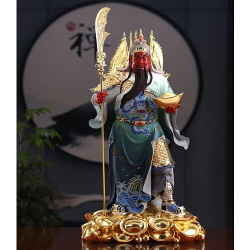 40CM large Asia high grade gilding GOOD LUCK jade God of wealth Dragon GUAN GONG Buddha statue HOME Shop Club Company Decoration