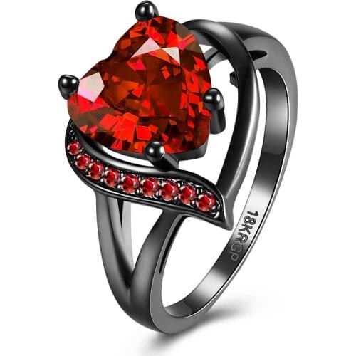 Heart Red large Zircon Ring Black Gun Color Rings For Women Jewelry jewellery Anel Anillos Aneis Bague Anelli Anillo love gift