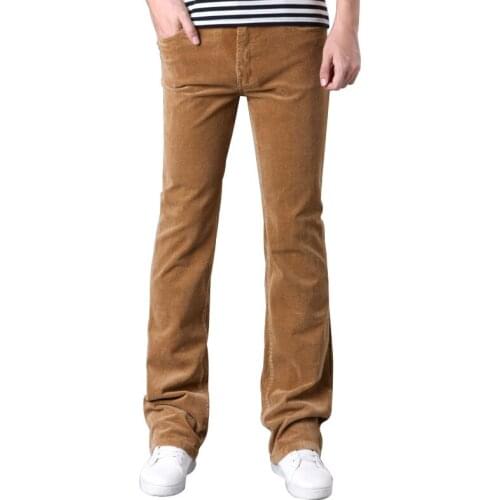Corduroy Flared Pants Men Boot Cut Business Casual Elasticity Slim Slightly Bootcut White Red Black Khaki Purple Gray Trousers