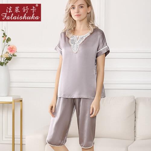 16 momme 100% natural silk pajamas sets women sleepwear summer short sleeves middle pants noble pure silk womens pyjamas