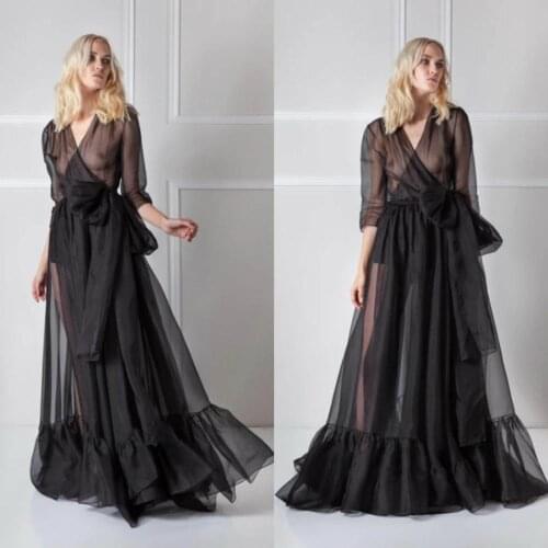 Ladies Long Gowns Black Lace See Though Deep V Ropa Sexy Para El Sexo Lingerie Porno Night Dress Nightgown Sleepwear
