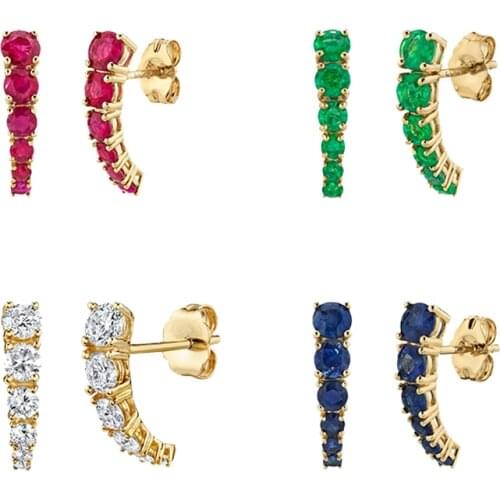 925 Silver Ear Needle Gold Line Stud Earring Women Fashion Colorful Crystal Piercing Clips 2020 Rock Punk Wedding Jewelry Shiny