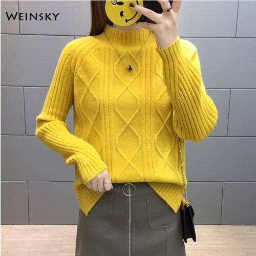 Women Knitted Sweater And Pullovers Korean Style Fashion Turtleneck Sweaters Winter And Autumn 2019 New Yellow Sweater