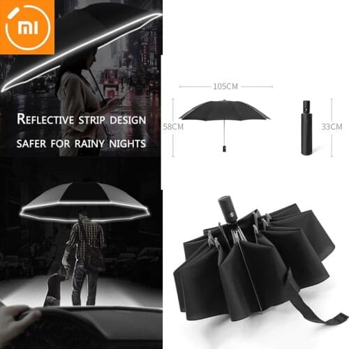 For Xiaomi Automatic Umbrella with Reflective Stripe Reverse Led Light Umbrella Academy 10 Ribs 3-folding Inverted Umbrella