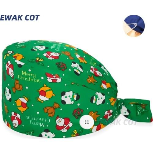 1 PCS Surgical Cap Christmas Printed Beauty Salon Dental Working Scrubs Caps Dentist Clinic Nurse Scrub Cap Women Men