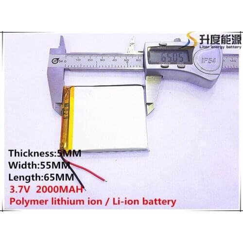 1pcs [SD] 3.7V,2000mAH,[505565] Polymer lithium ion / Li-ion battery for TOY,POWER BANK,GPS,mp3,mp4,cell phone,speaker