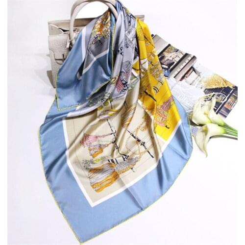 100% Pure Silk Scarf Women Tassel Print Square Scarves Wraps Head Handkerchief Wholesale Hijabs Silk Foulards Bandana 90x90CM
