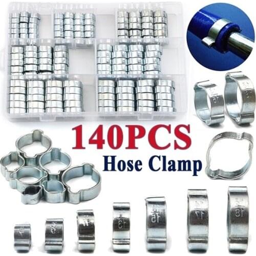 140PCS Stainless Steel Zinc Plated Double Ear Hose Clamp With Storage Box screw screw set m3 nuts and bolts