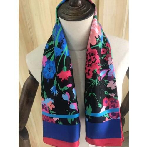 2021 new arrival spring summer flower 100% pure silk scarf twill hand made roll 90*90 cm shawl wrap for women lady