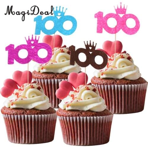 20x Cute Number 100 Cake Cupcake Toppers Baby 100 Days Birthday Party Decor