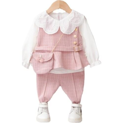 Spring Autumn Baby Girls Clothes Suit Kid Casual Clothing Children Lovely Vest T Shirt Pants 3Pcs/Set Toddler Cotton Sportswear