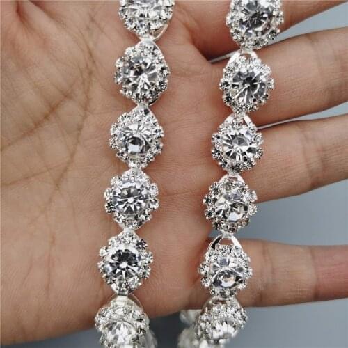 30cm Rhinestone Crystal Chain Bling Diamante Lace Diamond Trim Ribbon Necklace Applique Gem Sparkle Wedding Dress 0.47" Width