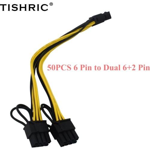 50PCS TISHRIC 6 Pin to Dual 8 Pin PCIE Riser Power Cable 6 Pin to Dual 6+2 Pin Motherboard Graphics Card GPU Power Cable 20CM