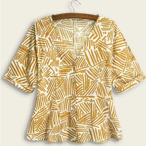 XL to 4XL Plus Size Blouse Mom Clothing Striped Print V-neck Casual Beach Summer Shirts Women Tops Blusas Mujer