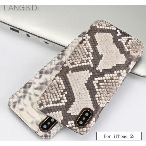 LANGSIDI For iPhone 5S SE 2020 case handmade genuine leather python skin back case to send phone protection glass steel film