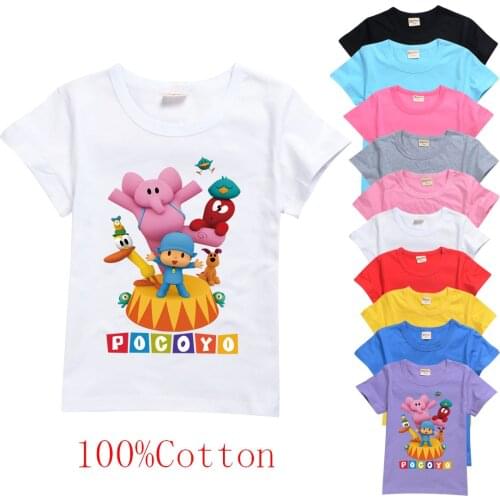 POCOYOE T Shirt Kids Summer Tops Children Funny Shirt Short Sleeve Girls Clothes Cotton Kawaii Tee Toddler Boys T-shirts 2-14Y