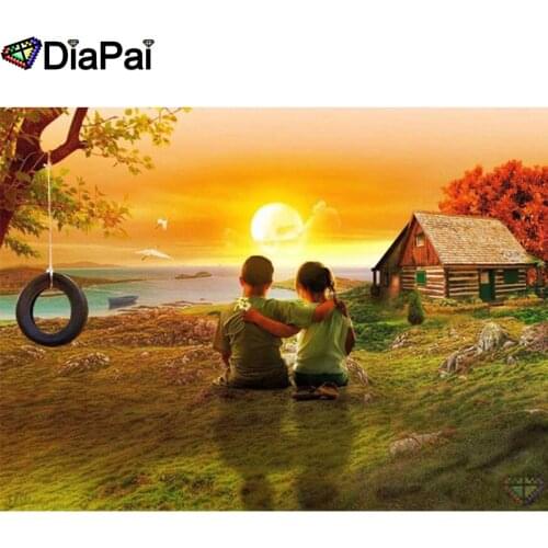 DIAPAI Diamond Painting 5D DIY 100% Full Square/Round Drill "Couple child sunset"Diamond Embroidery Cross Stitch 3D Decor A25279