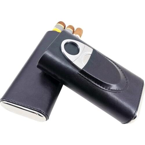Case Cigar Humidor Leather Cigar Travel Case Box Kit With Cigar Cutter Mini Delicate Cigar Box 3-Finger Portable Humidors