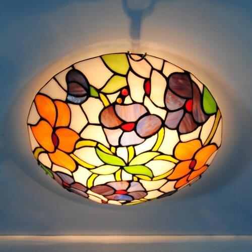E26/E27 Vintage Tiffany Flowers Stained Glass Flushmount Lighting Fixtures 12-inch European Tiffanylamp Ceiling Light Lamp CL329
