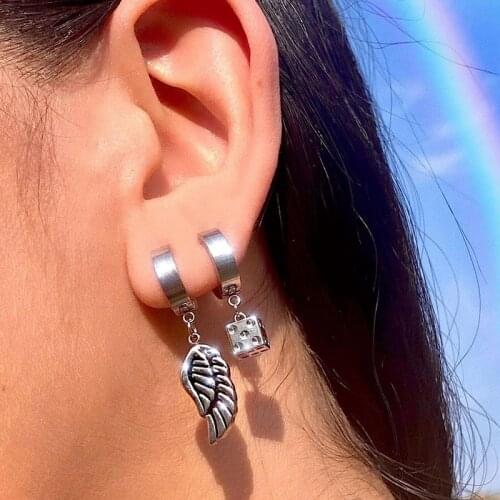 Goth Metal Dice Earrings for Women Men Punk Cool Hiphop Rock Vintage Earrings Charms Jewelry 90s Aesthetic New Gifts 2021