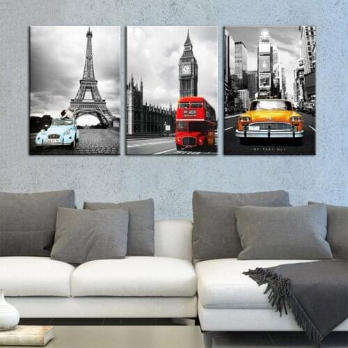 HD Print 3 Piece Paris Tower New York City Car Landscape Picture Poster Home Decor Canvas Painting Wall Art Frame