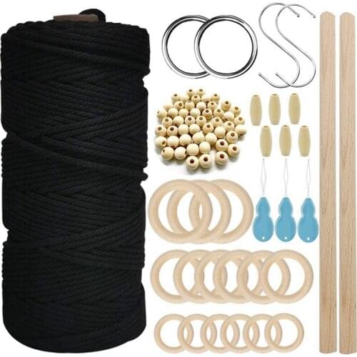 Macrame Cotton Cord 3Mm With Macrame Beads Wooden Wooden Rope Wooden Rod With Hooks For Plant Wall Hangers Macrame Set