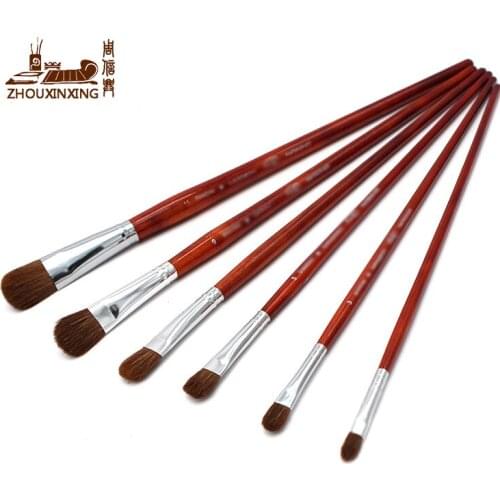Zhouxinxing 6 pcs/set long wooden rod gouache professional art painting supplies high-grade horse hair brush oil painting brush