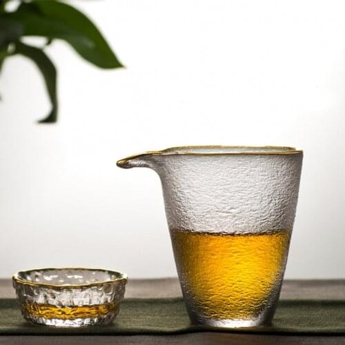 Japanese Style Creative Clear Glass Fair Cup Simple Water Mug with Glod Rim Heat Resistant Tea Maker Office Kung Fu Drinkware