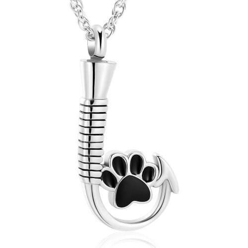 Cremation Jewelry Urn Necklace for Ashes Paw Print Fish Hook Memorial Keepsake Ashes Pendant Necklace