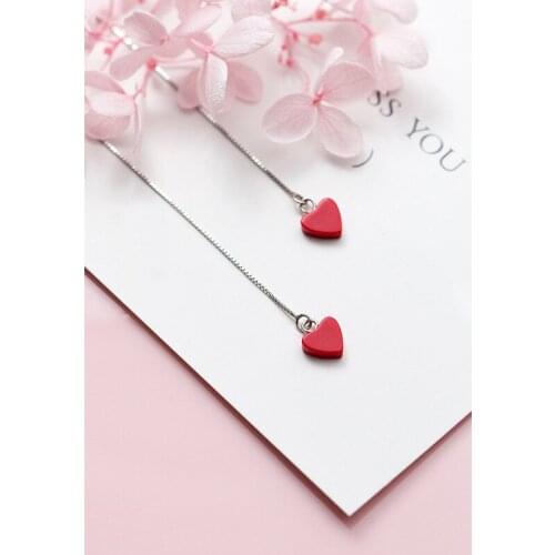 MloveAcc Luxury Red Heart Earrings Jewelry 925 Silver Long Chain Earrings 925-Sterling-Silver Fashion High Quality Earrings