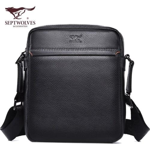 Septwolves Luxury Brand Men Bag Genuine Leather Business Men Shoulder Bags Crossbody Men Messenger Bags