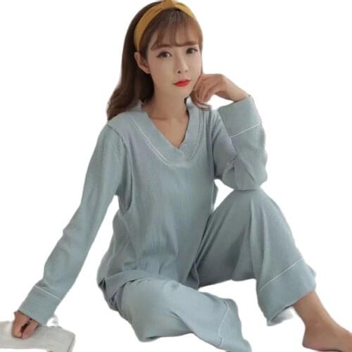 Spring And Autumn Cotton Maternity Pajamas Sets Long Sleeve Fashion V-Neck Solid Color Postpartum Casual Homewear Two-piece Suit
